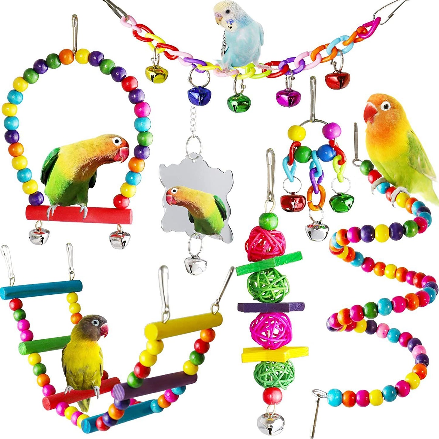 7 piezas de accesorios para jaulas de pájaros, juguetes para loros