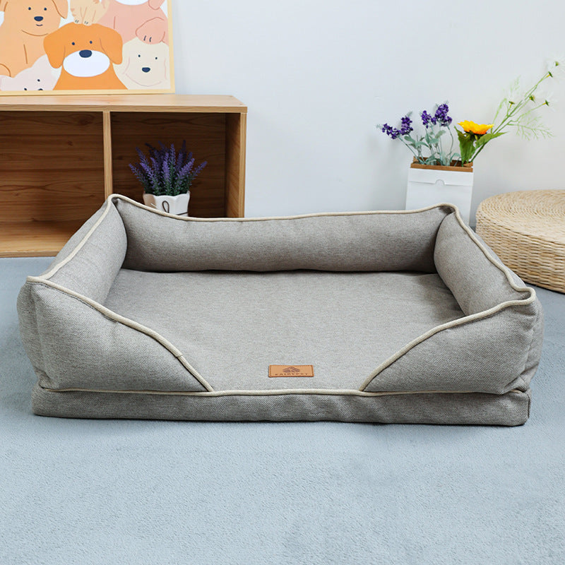 Cama para perros de perrera universal extraíble y lavable con nido cuadrado de lino