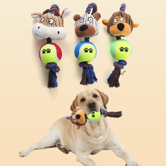 Pet Dog Toy Corduroy Tennis Ball Cotton Rope Dog Bite Resistant Teeth Sound Toy Interactive Play