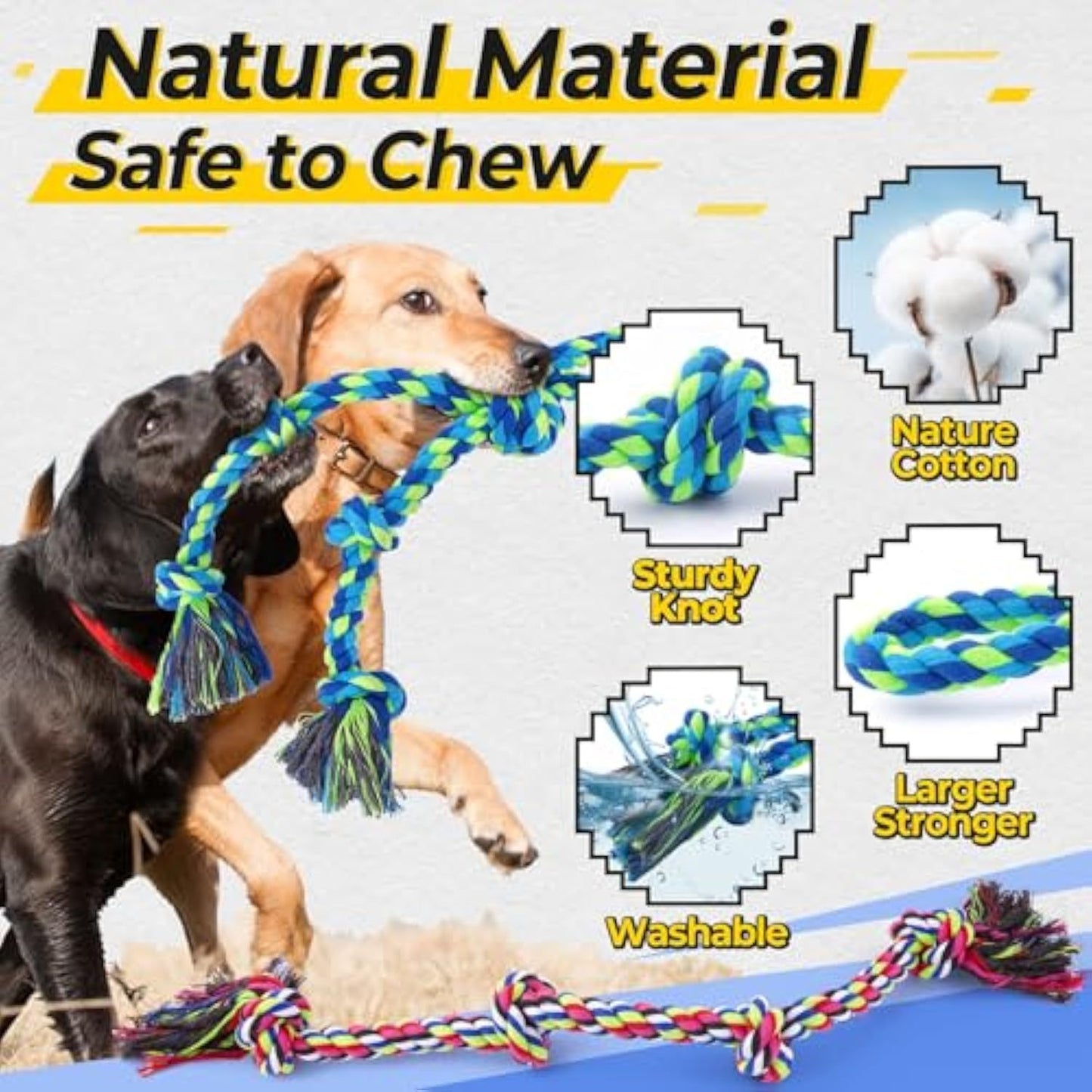 Heavy Duty Dog Rope Toy For Aggressive Chewers, Tough Tug Of War Dog Toys For Large, Medium And Small Dogs