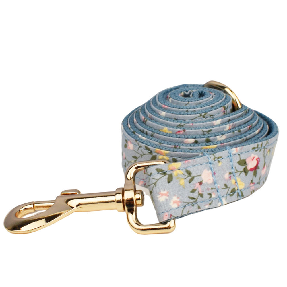 Blue Floral Polyester Cotton Collar With Dog Collar