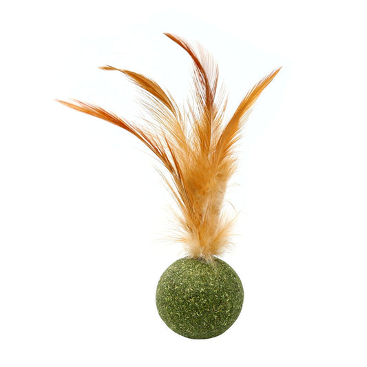 Juguete interactivo para gatos, bola de plumas de hierba gatera, piruleta de hierba gatera natural comprimida, pateador natural para gatos con plumas para gatitos