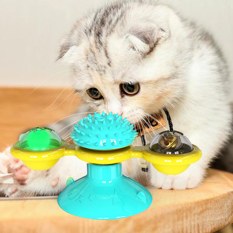 Molino de viento giratorio para gatos, juguetes multifunción, dispositivo para rascar la picazón, juguete brillante para dientes