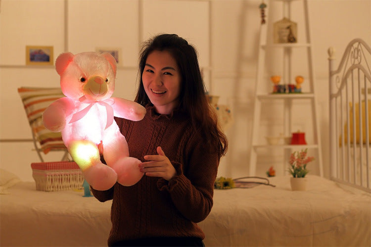 Oso de peluche con luz LED creativa, animales de peluche, juguete de peluche colorido brillante, regalo de Navidad para niños, almohada