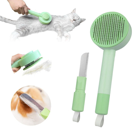 Cepillo de aseo 2 en 1, cepillo para quitar el pelo y cepillo para quitar el pelo suelto para gatos de pelo largo de interior y gatos y perros que mudan el pelo, fácil de limpiar y lavar, fácil de guardar y colgar