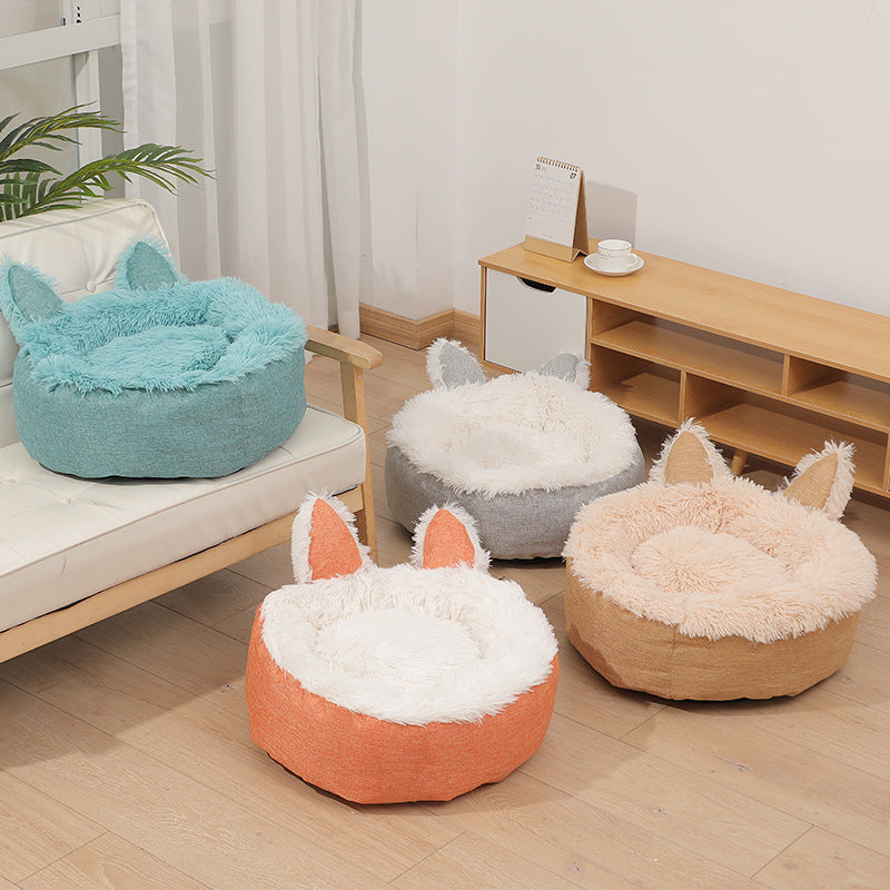 Supply Best Selling Faux Far Comfortable Plush Indoor Cat Bed House Cat Bed Plush Dog Cat Fluffy Bed