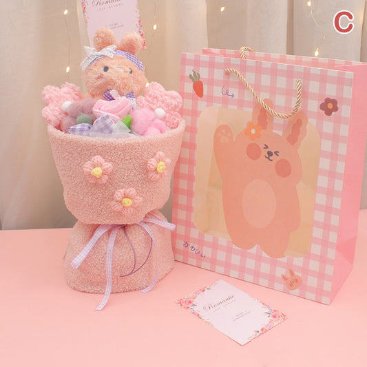 Birthday Gift Cartoon Doll Bouquet Plush Toy Cute Rabbit Flower Graduation Gift Greeting Card Valentine's Day Present