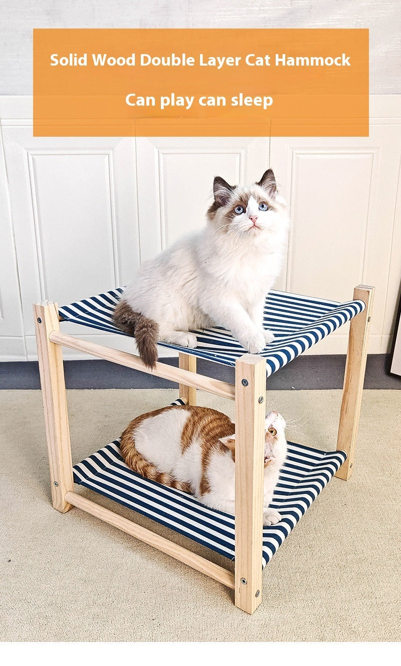 Pet Camp Bed Solid Wood Double Layer Cat Hammock Upper And Lower Bunk Removable And Washable