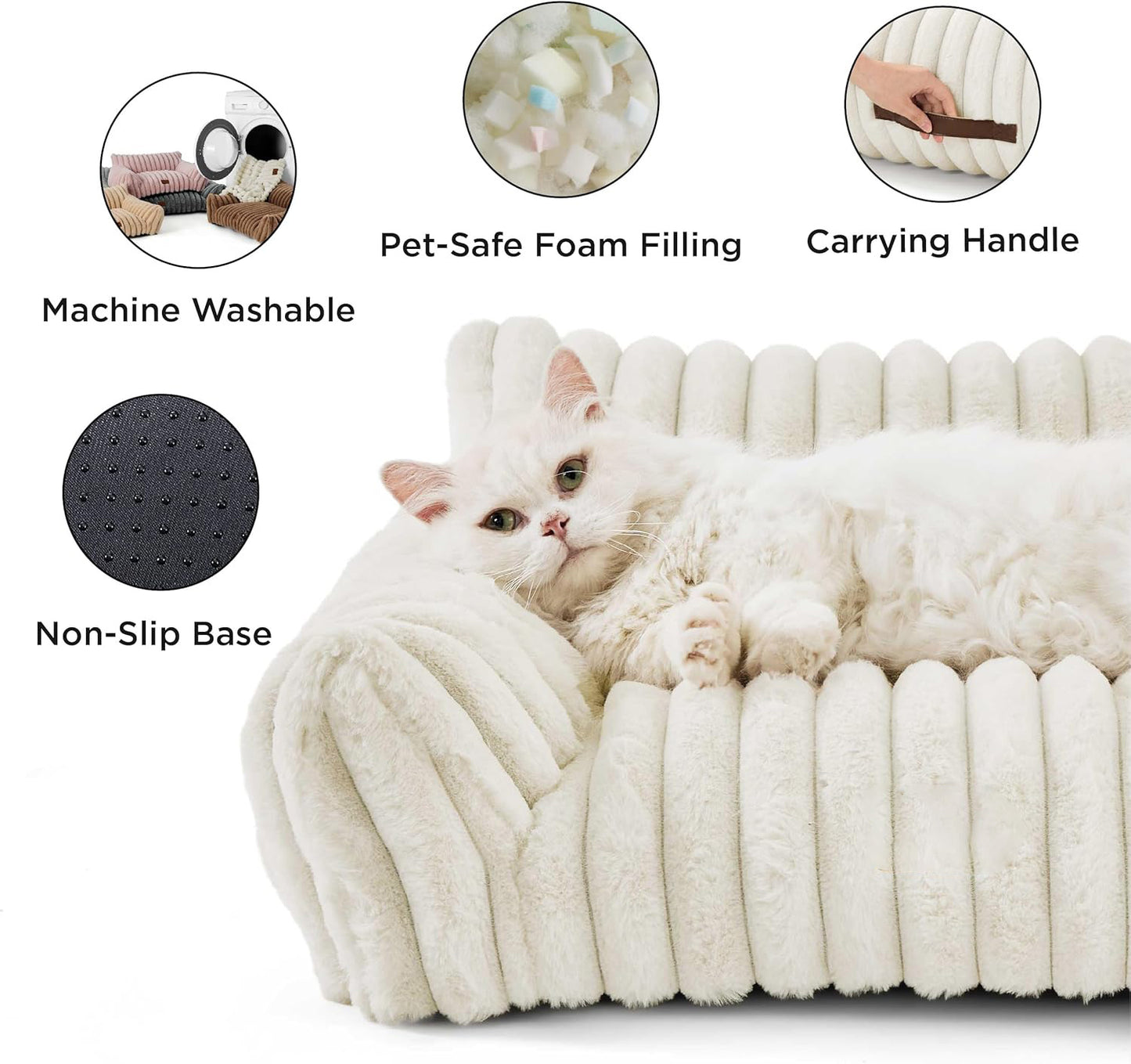 Lindo sofá para gatos Bedsure para mascotas: sofá mullido para gatos con vellón de pana suave de primera calidad, sofá cama para gatos con funda, silla de apoyo para gatos de interior