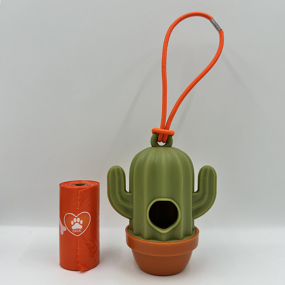 1 dispensador de bolsas para excrementos de mascotas con forma de cactus, soporte para bolsas de basura de plástico, estuche de transporte, dispensador de bolsas de eliminación