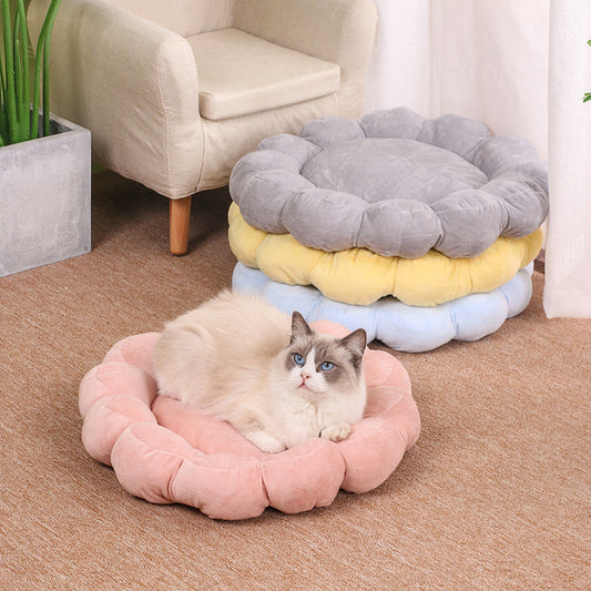 50x50cm Multi Color Petal Dog And Cat Nest Cute Half Surrounded Double Sided Short Plush Comfortable And Soft Pet And Cat Beds