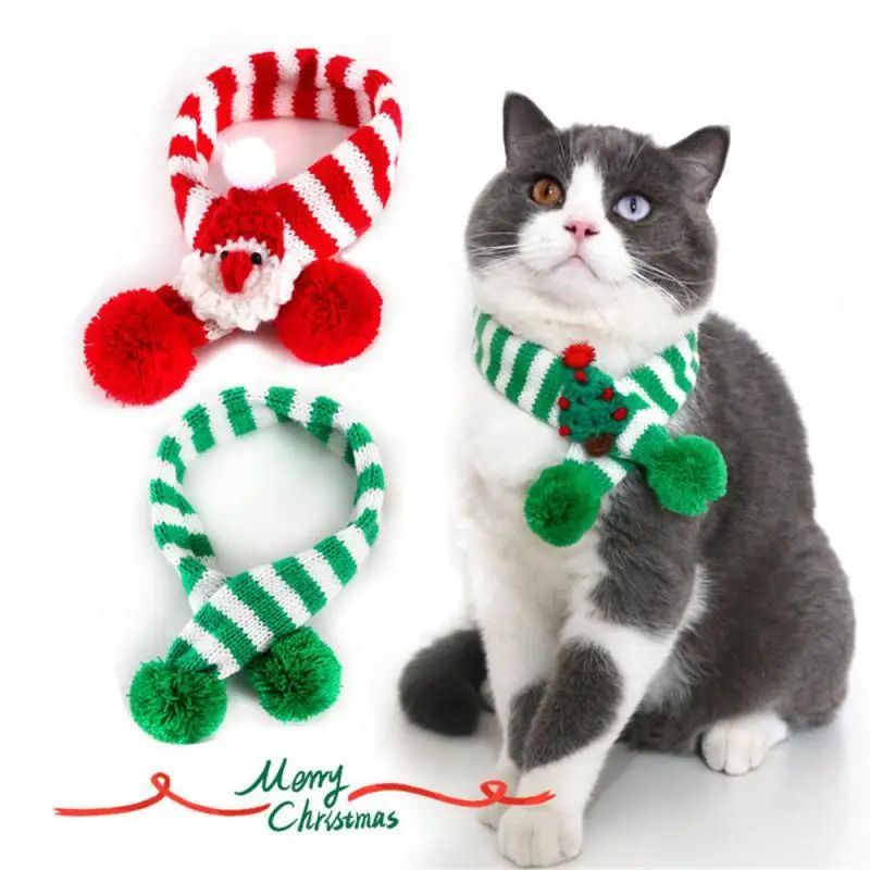 Accessories Adjustable Small Puppy Winter Warm Dog Cat Christmas Knitted Scarf Collar Kitten Scarves Pet Clothes For Chihuahua