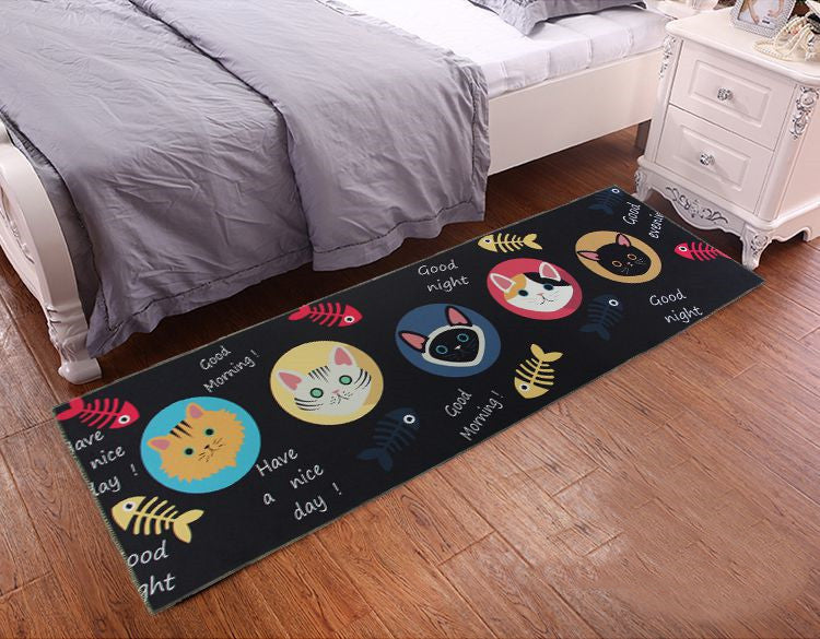 Cute Cat Kitchen Rectangular Rug Anti-slip Bedroom Bedside Bed Front Mat Pattern Ultra-thin