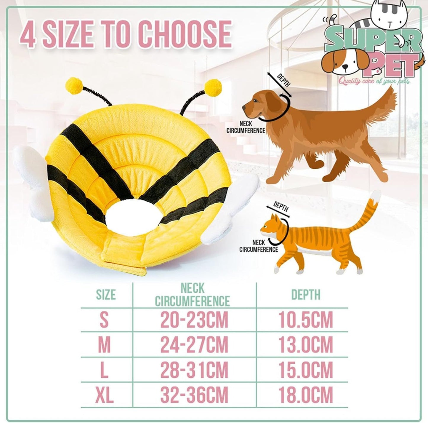 Soft And Breathable Cat Cone Collar With Cute Bee Design Ensure Pet Comfort Wide Protection For Scratching And Licking Prevention