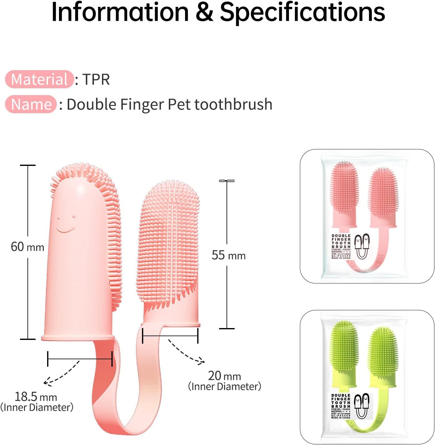 Cepillo de dientes para perros Kit de cepillo de dientes para dedos 135 cerdas envolventes para una fácil limpieza de los dientes Cepillo de dientes de doble dedo Cuidado dental para cachorros, gatos y mascotas pequeñas