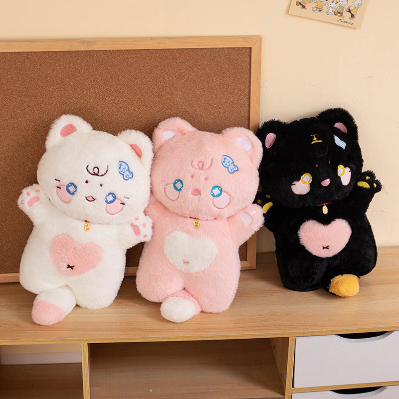 Jouet en peluche d'oreiller pour enfants, poupée chat porte-bonheur mignon