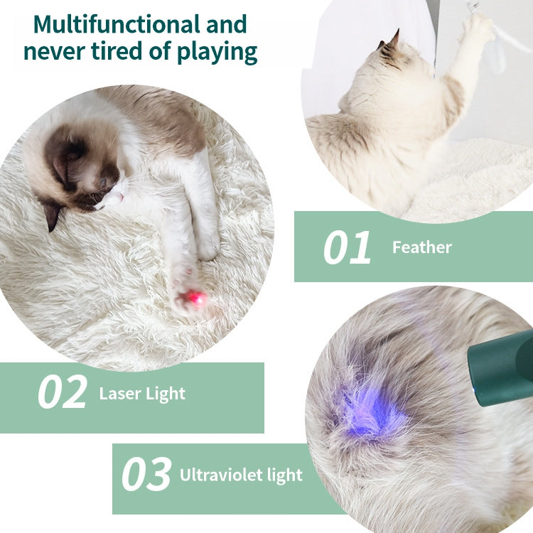 Cat Teaser Stick Laser Teaser Stick Feather Three In One USB Charging Multifunctional Pet Supplies Toy Teaser Stick Replacement Head