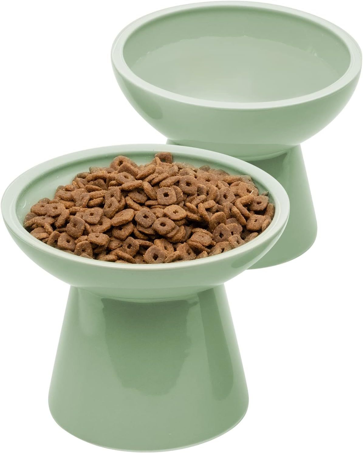 Cuenco de comida para gatos elevado extra ancho Cuencos de cerámica para comida y agua para gatos Plato de comida para gatos ancho y poco profundo Antifatiga para bigotes Sin plomo y cadmio Gran altura para gatos