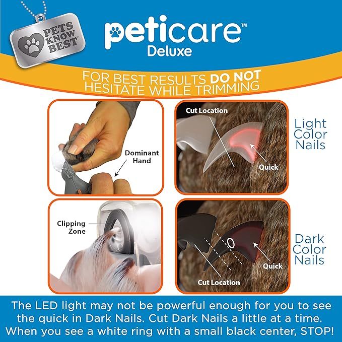 Allstar Innovations PetiCare - Cortaúñas para mascotas con luz LED, ideal para recortar uñas y garras de gatos y perros, aumento de 5 aumentos que funciona como atrapauñas, clip rápido, cuchillas de acero