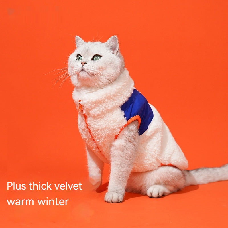 Invierno cálido mascota gatito cuello alto cremallera terciopelo chaleco invierno frío chaleco