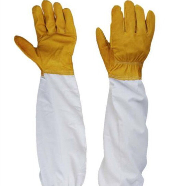 BeeWARE White Polyester Cotton Sheepskin Gloves Anti-bee Gloves Yellow White