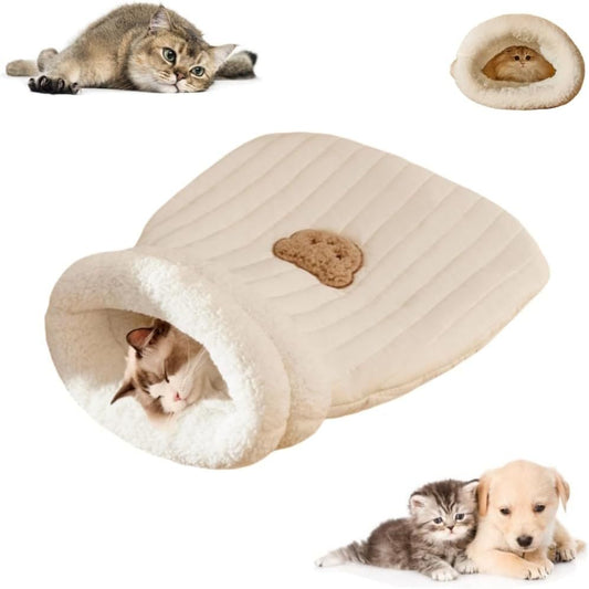 Cat Sleeping Bag For Indoor Cats Cozy Winter Cat Sleeping Bag Soft Plush Cat Sack Self Warm Cat Bed Cave Fluffy Cat Tunnel Cat Hideaway Calming Sleeping Bag Bed For Cats Kittens