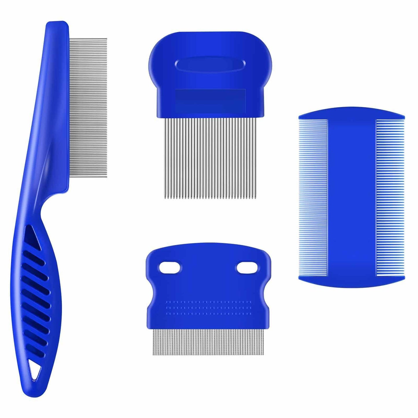 Stainless Steel Dense Gear Blue Pet Flea Comb 4-piece Set