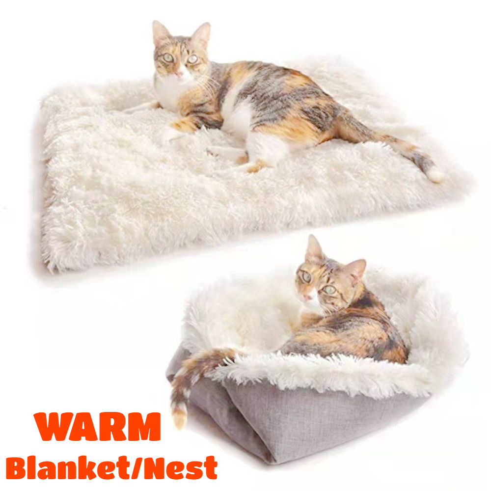 Two Purpose Pet Blanket Nest Self-Heating Warm Pad Pet Cat Dog Fluffy Long Hair Sleeping Pad Thick Double Layer Washable Sofa