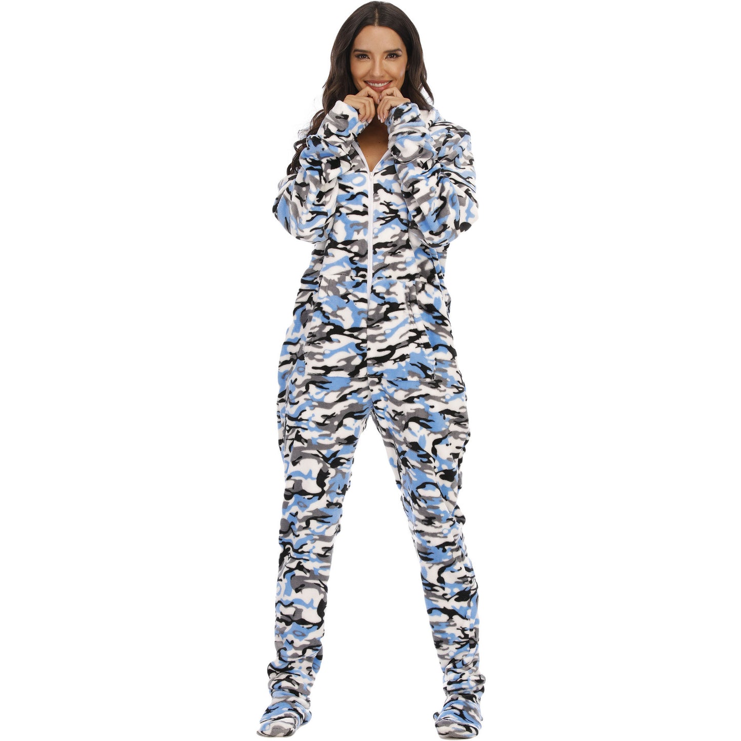 Animal Print One-piece With Foot Cover Pajamas And Home Wear