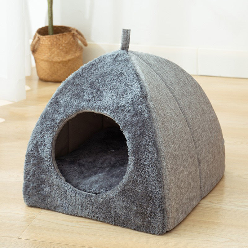 Cama para gatos triangular cerrada, cálida y gruesa