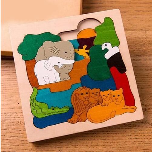 Puzzle d'animaux de dessin animé en bois 