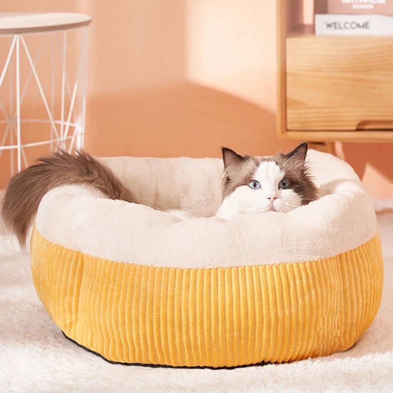 Durable Washable Cat Sofa Bed Cozy Circular Kennel Calming Pet Basket Kitten Puppy Crate Nest For Sleeping