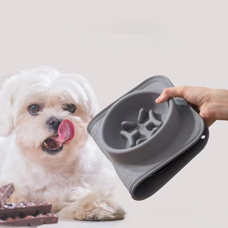 Gamelle en silicone pour animaux de compagnie, double bol pour boire et nourrir les animaux de compagnie, bol pour alimentation lente, antidérapant et anti-débordement, bol pliable de grande capacité 