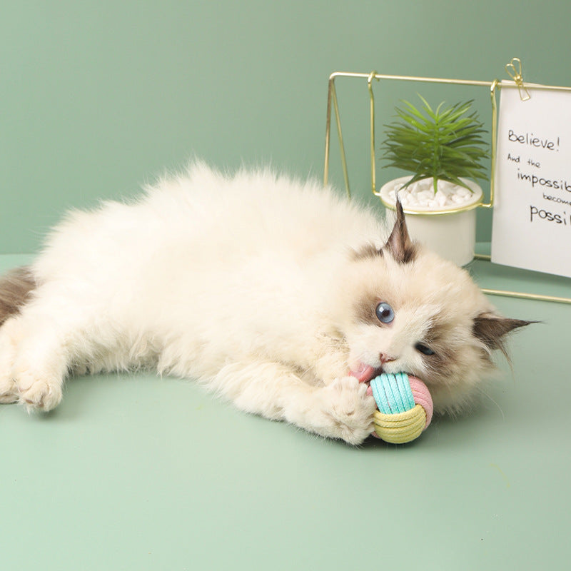 Bola de pelo de gato hecha a mano, bola de algodón de peluche para aliviar el aburrimiento, juguetes interactivos de autoentrenamiento para rechinar los dientes de las mascotas