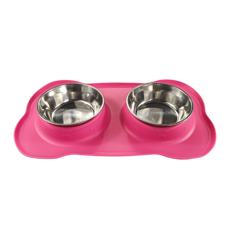 Grand bol en silicone pour animaux de compagnie Double bol pour chien en acier inoxydable