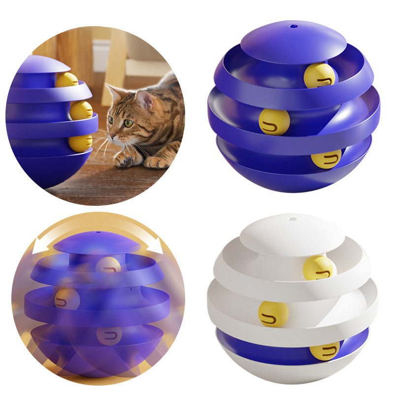 Jouet interactif pour chat à 3 couches, tour tournante, jouets pour chat, plateau tournant avec balle, jouet d'entraînement pour animaux de compagnie, accessoires pour chat