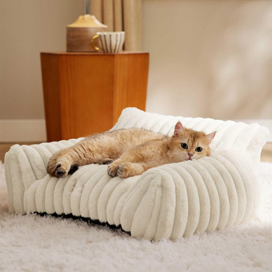 Lindo sofá para gatos Bedsure para mascotas: sofá mullido para gatos con vellón de pana suave de primera calidad, sofá cama para gatos con funda, silla de apoyo para gatos de interior