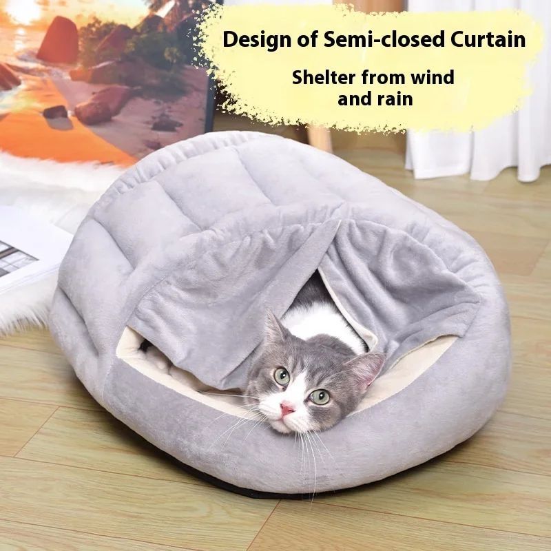 Thickened And Velvet Warm Cat Nest Semi-closed Curtain Pet Nest Winter