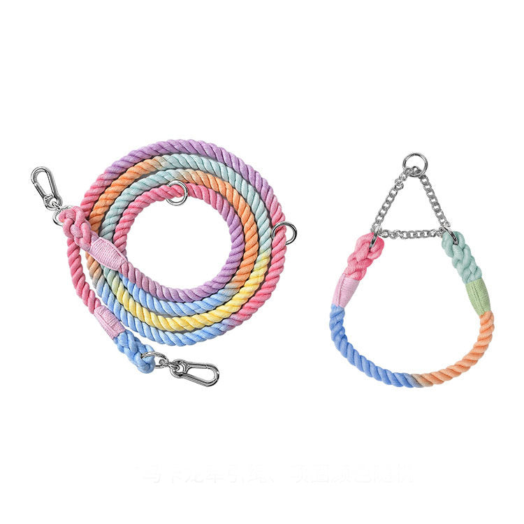 Woven Rainbow Multifunctional Double Head Pet Leash