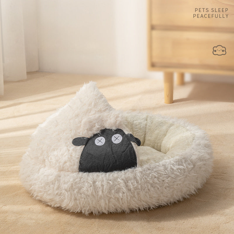 New Lamb Shape Cave Cat Bed Winter Warm Enclosed Semi-Closed Round Cat Beds