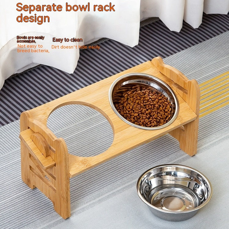 Pet Cat Food Double Bowl Bracket Stainless Steel Dining Trolley