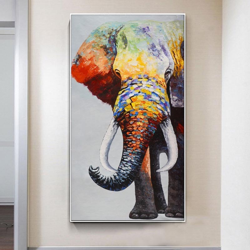 Pintura al óleo de elefante abstracto, lienzo, pared de animales, decoración para el hogar y la sala de estar