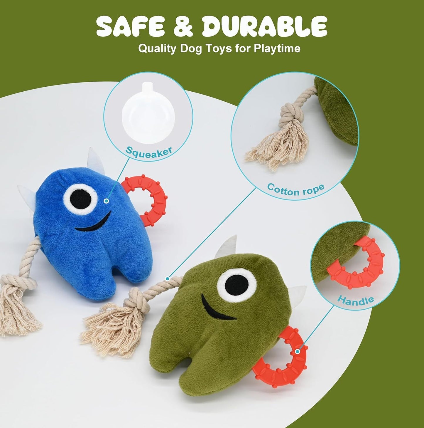 Jouets à mâcher couineurs pour grands chiens Jouets en peluche pour chiens en peluche pour mâcheurs agressifs Jouets en corde de tir à la corde durables Jouets pour chiots pour petites, moyennes et grandes races Jouets monstres