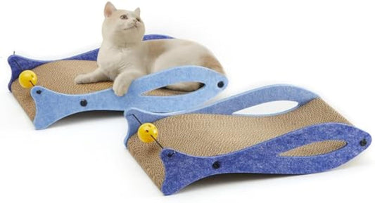 Rascador para gatos con forma de pez, almohadillas para rascar para gatos, rascador de cartón para gatos, rascador duradero para gatos con pelota de juguete para gatos de interior