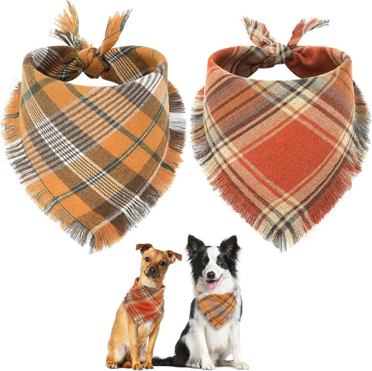 Bandana vivifiant pour chien d'automne avec bords à pompons, accessoires classiques pour vêtements de chien à carreaux triangulaires, écharpe pour chien Unny, costume pour accessoire photo de Thanksgiving et décoration de fête