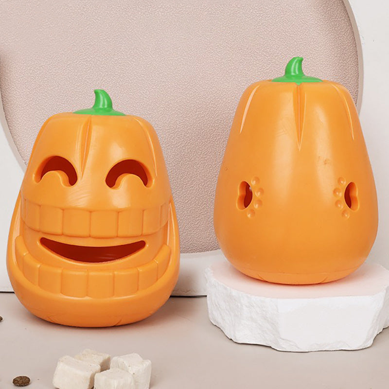 Juguete interactivo para masticar para perros con forma de calabaza de Halloween, embudo dispensador de golosinas para todos los tamaños de razas, juguete de rompecabezas de goma termoplástica duradero para mascotas para la dentición y el aburrimiento