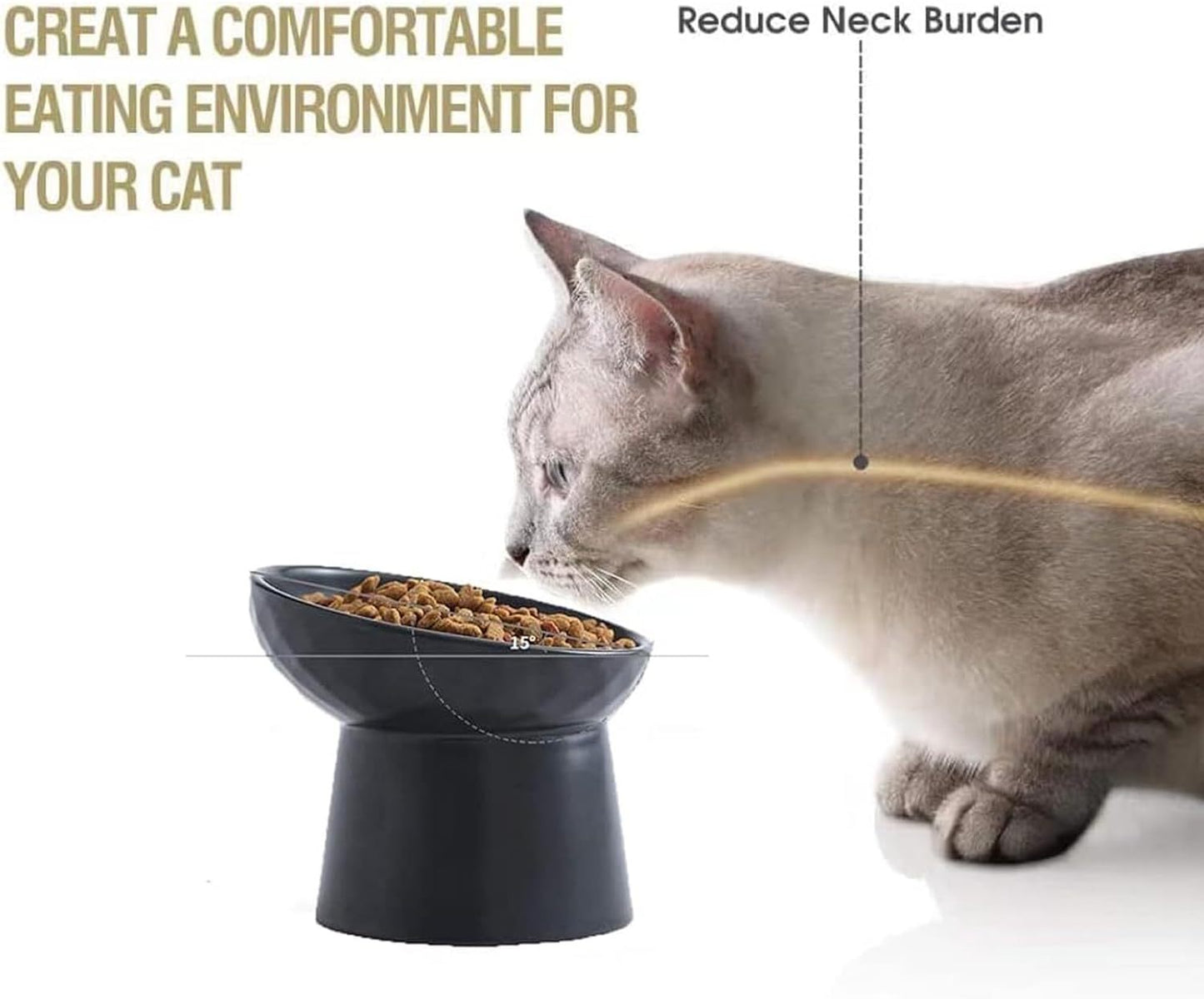 Gamelles surélevées en céramique pour chat, mangeoire surélevée en porcelaine pour chats et petits chiens, ensemble de bols inclinés pour nourriture et eau sans stress, lavable au lave-vaisselle et au micro-ondes