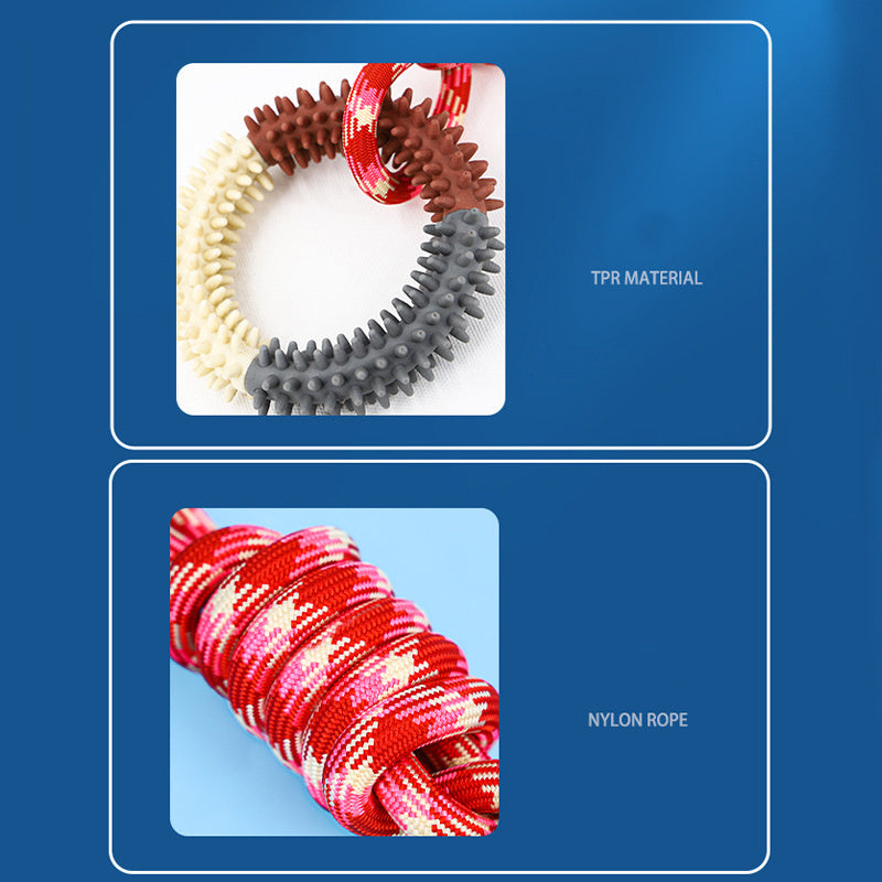 Juguete resistente a las mordeduras para mascotas, cuerda trenzada de colores deslumbrantes, nudo para cachorros, juguete de alivio automático