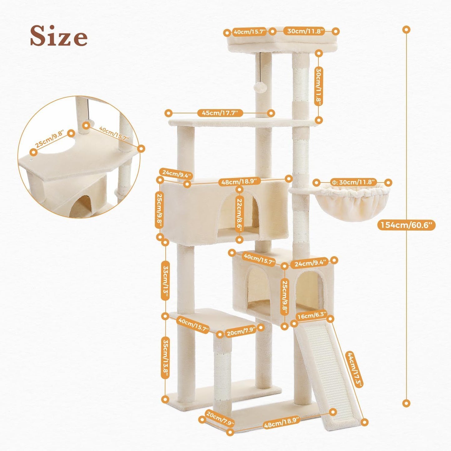 Árbol para gatos de varios niveles de 60,62 pulgadas, torre para gatos de interior con poste rascador cubierto de sisal, acogedor condominio para gatos, percha superior acolchada para gatos de interior