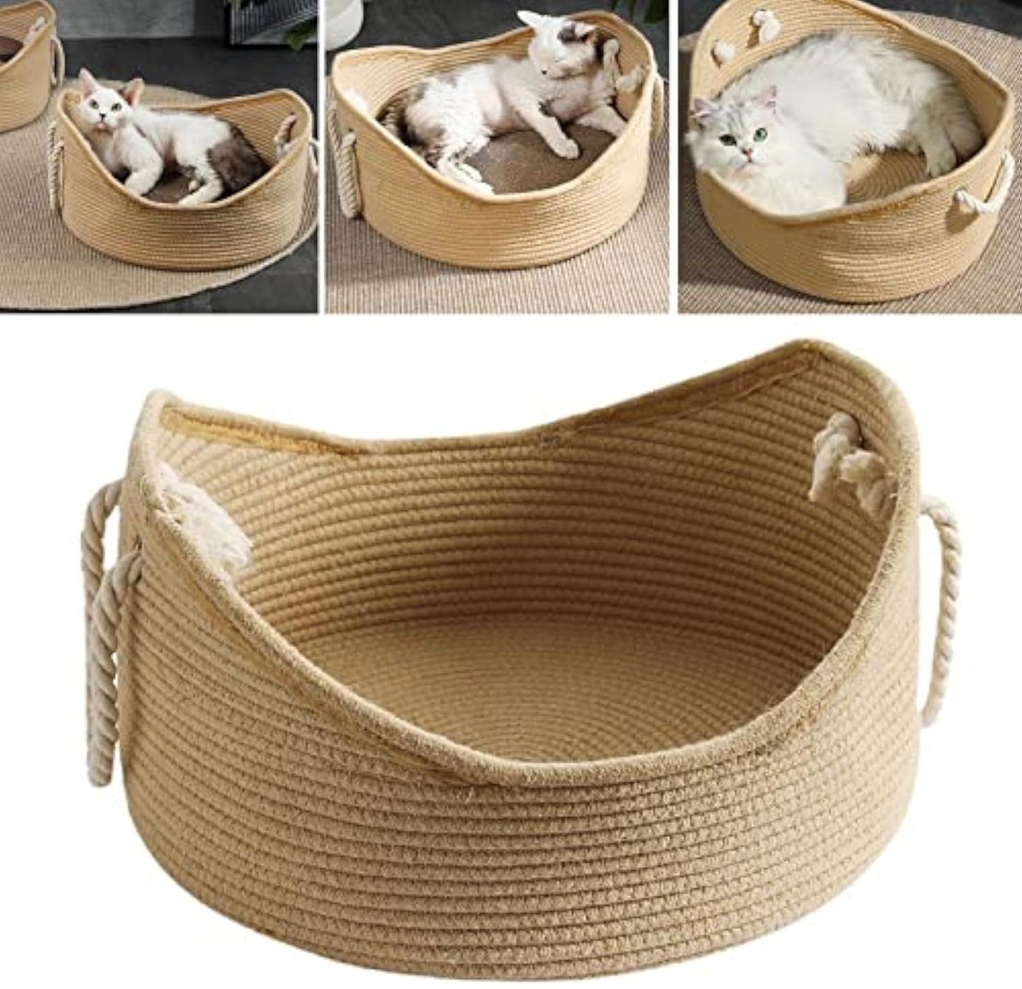 Cama de mimbre para gatos, cesta de cartón corrugado para rascar, cómoda casa tipo nido para gatos